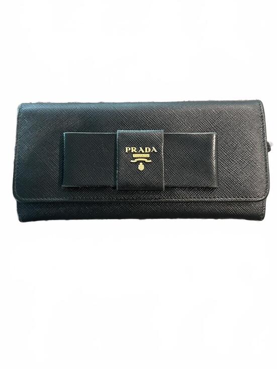 Prada Accessories - Prada Black Saffiano Bow Continental Card Holder Wallet